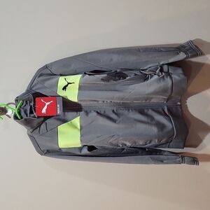 NWT kids Puma track jacket grey and neon yellow size S/M